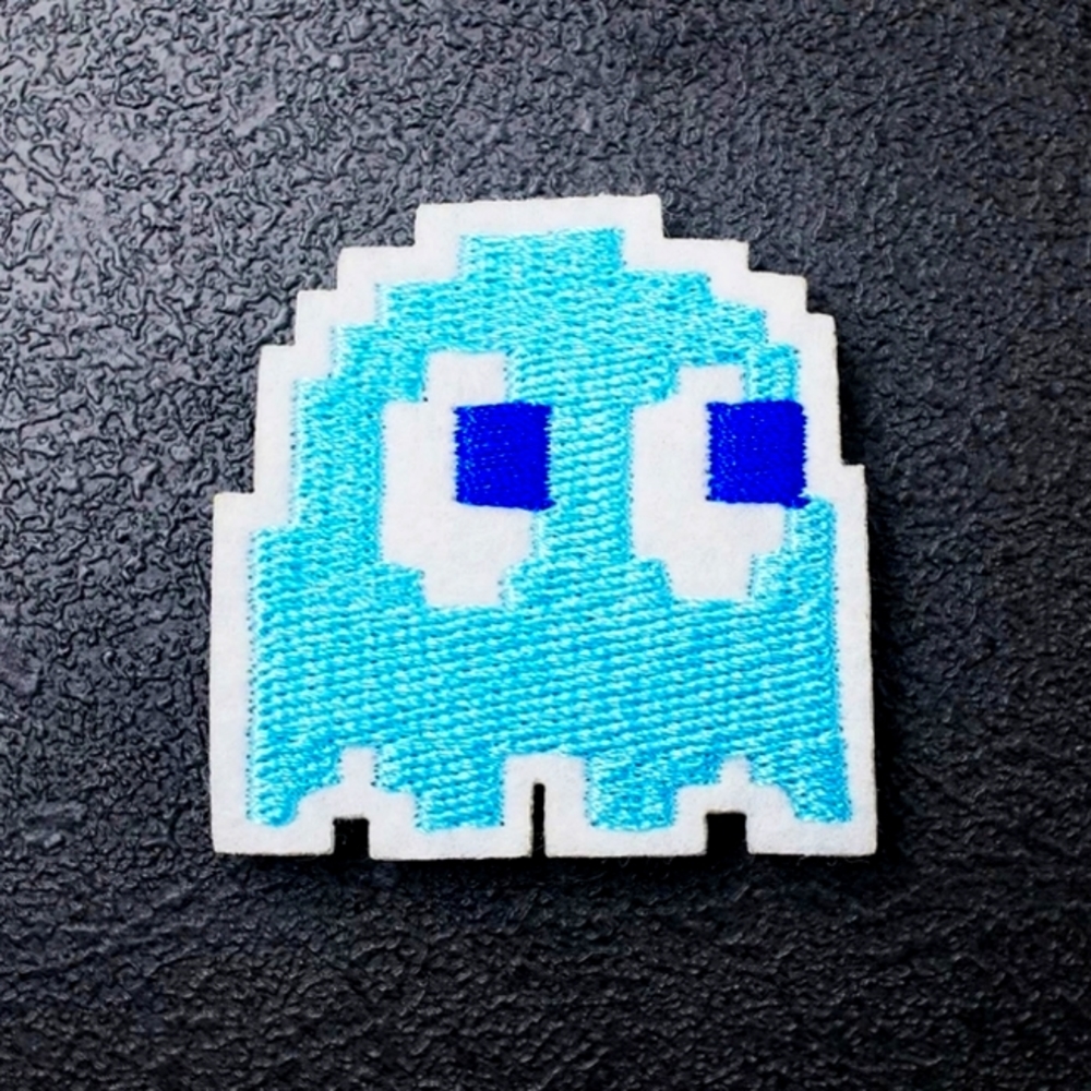 Blue Pac-Man Ghost Embroidered Iron On Sew Patch